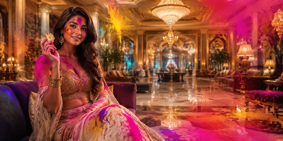Celebrating Holi festival with casino app banners and offers