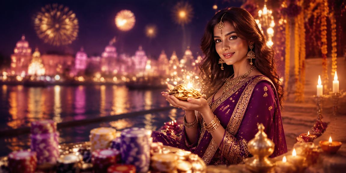 Colorful Diwali festival venue promoting VIP betting bonuses in Jaipur